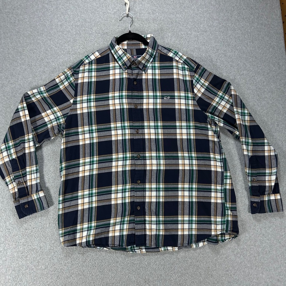 Vineyard Vines Classic Fit Whale Shirt Mens XL Navy Plaid Preppy Coastal - Picture 3 of 10